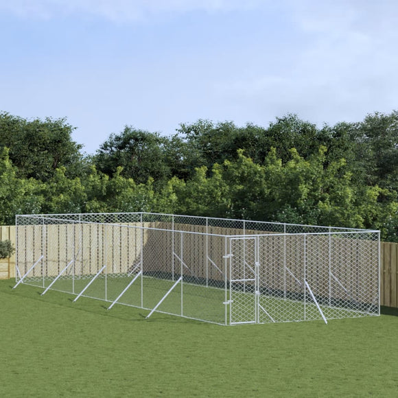 NNEVL Outdoor Dog Kennel Silver 4x12x2 m Galvanised Steel
