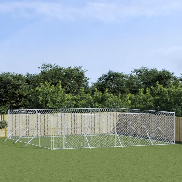 NNEVL Outdoor Dog Kennel Silver 8x8x2 m Galvanised Steel