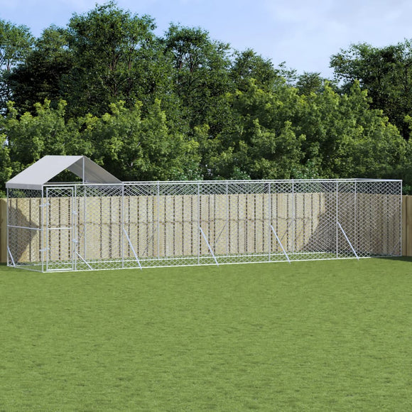 NNEVL Outdoor Dog Kennel with Roof Silver 10x2x2.5 m Galvanised Steel
