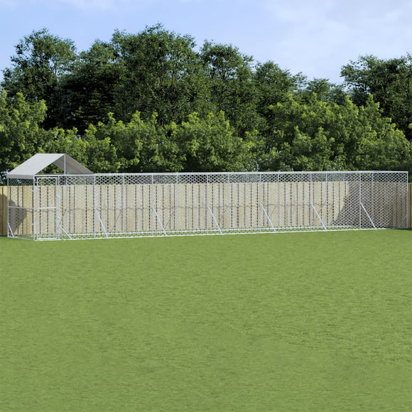 NNEVL Outdoor Dog Kennel with Roof Silver 14x2x2.5 m Galvanised Steel