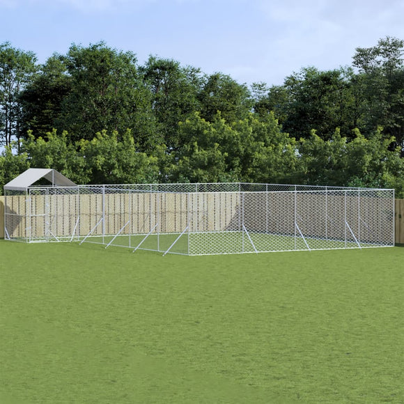 NNEVL Outdoor Dog Kennel with Roof Silver 10x8x2.5 m Galvanised Steel