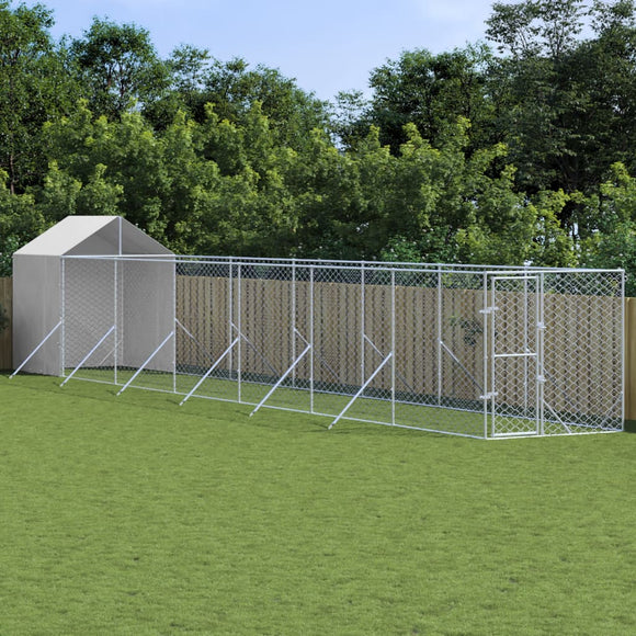 NNEVL Outdoor Dog Kennel with Roof Silver 2x14x2.5 m Galvanised Steel