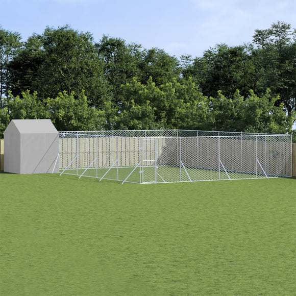 NNEVL Outdoor Dog Kennel with Roof Silver 10x10x2.5 m Galvanised Steel