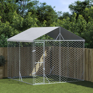 NNEVL Outdoor Dog Kennel with Roof Silver 3x3x2.5 m Galvanised Steel