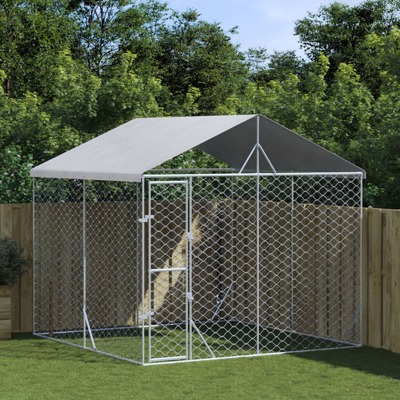 NNEVL Outdoor Dog Kennel with Roof Silver 3x3x2.5 m Galvanised Steel