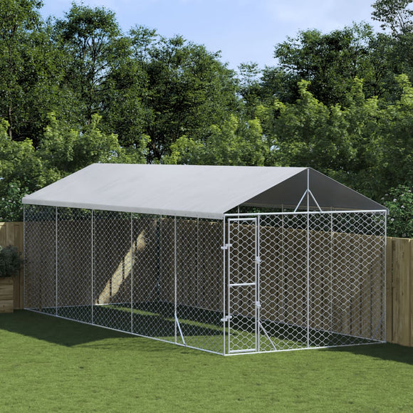 NNEVL Outdoor Dog Kennel with Roof Silver 3x7.5x2.5 m Galvanised Steel
