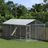 NNEVL Outdoor Dog Kennel with Roof Silver 3x7.5x2.5 m Galvanised Steel