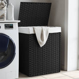 NNEVL Laundry Basket with Lid Black 46x33x60 cm Poly Rattan