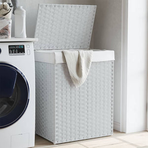 NNEVL Laundry Basket with Lid White 46x33x60 cm Poly Rattan