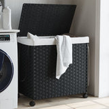 NNEVL Laundry Basket with Wheels Black 60x35x60.5 cm Rattan