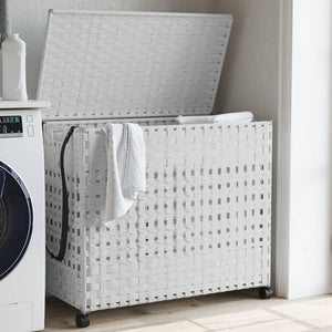 NNEVL Laundry Basket with Wheels White 66x35x60 cm Rattan