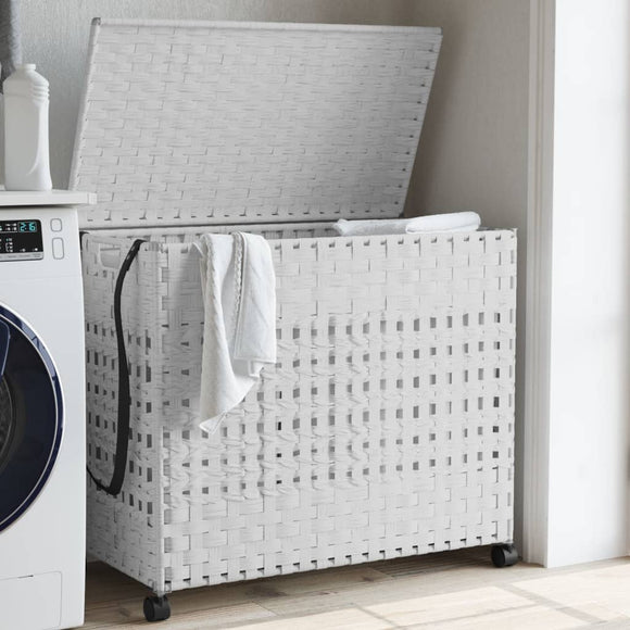 NNEVL Laundry Basket with Wheels White 66x35x60 cm Rattan