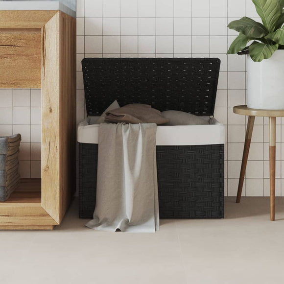 NNEVL Laundry Basket with Lid Black 55.5x35x34 cm Poly Rattan