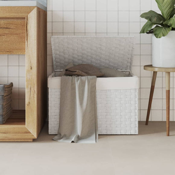 NNEVL Laundry Basket with Lid White 55.5x35x34 cm Poly Rattan