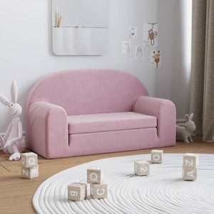 NNEVL Kids' Sofa Bed 2-Seater Pink Soft Plush
