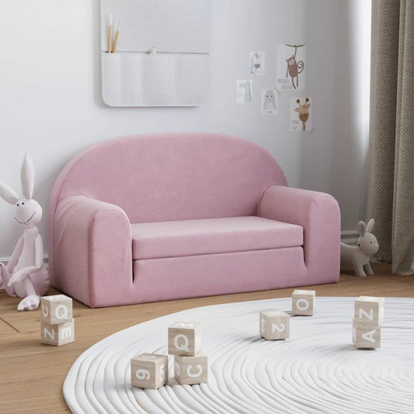 NNEVL Kids' Sofa Bed 2-Seater Pink Soft Plush