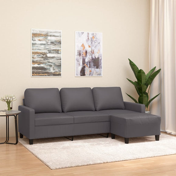NNEVL 3-Seater Sofa with Footstool Grey 180 cm Faux Leather