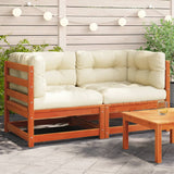 NNEVL Garden Sofas Corner with Cushions 2 pcs Wax Brown Solid Wood Pine