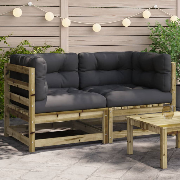 NNEVL Garden Sofas Corner with Cushions 2 pcs Impregnated Wood Pine