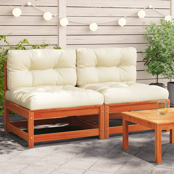 NNEVL Garden Sofas Armless with Cushions 2 pcs Wax Brown Solid Wood Pine