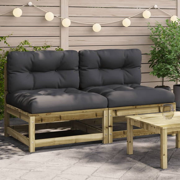 NNEVL Garden Sofas Armless with Cushions 2 pcs Impregnated Wood Pine