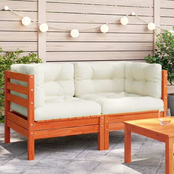 NNEVL Garden Sofa Corner with Cushions 2 pcs Wax Brown Solid Wood Pine
