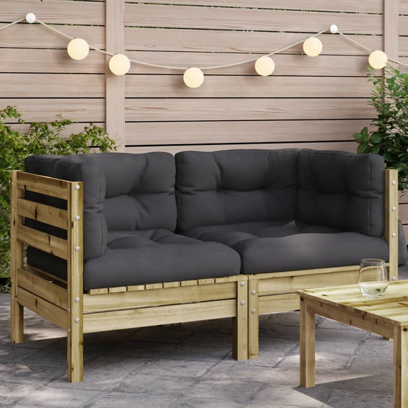 NNEVL Garden Sofa Corner with Cushions 2 pcs Impregnated Wood Pine