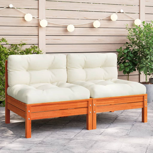 NNEVL Garden Sofa Armless with Cushions Wax Brown Solid Wood Pine