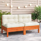 NNEVL Garden Sofa Armless with Cushions Wax Brown Solid Wood Pine