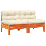 NNEVL Garden Sofa Armless with Cushions 2 pcs Wax Brown Solid Wood Pine