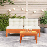 NNEVL Garden Sofa Armless with Cushions 2 pcs Wax Brown Solid Wood Pine