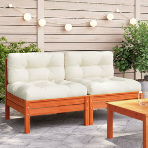 NNEVL Garden Sofa Armless with Cushions 2 pcs Wax Brown Solid Wood Pine