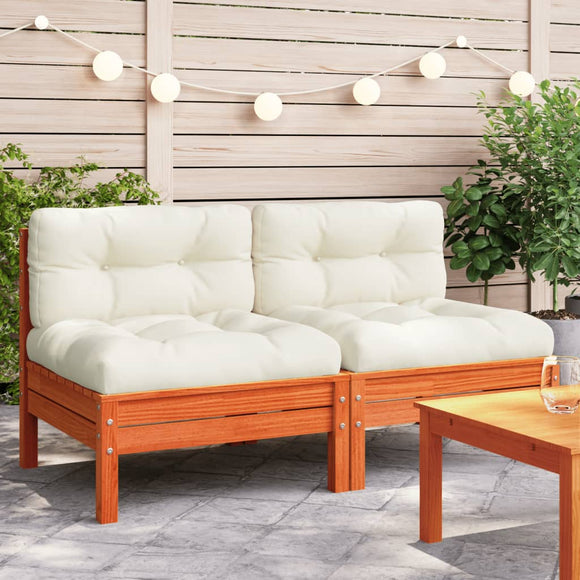 NNEVL Garden Sofa Armless with Cushions 2 pcs Wax Brown Solid Wood Pine