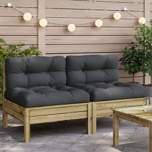 NNEVL Garden Sofa Armless with Cushions 2 pcs Impregnated Wood Pine
