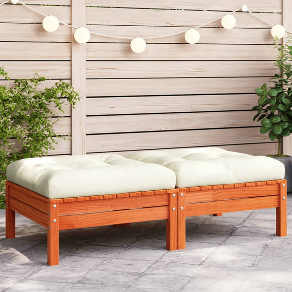NNEVL Garden Footstools with Cushions 2 pcs Wax Brown Solid Wood Pine