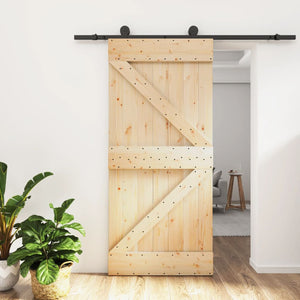 NNEVL Sliding Door with Hardware Set 95x210 cm Solid Wood Pine