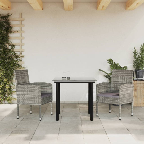 NNEVL 3 Piece Garden Dining Set Grey and Black Poly Rattan and Steel