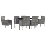 NNEVL 7 Piece Garden Dining Set Grey and Black Poly Rattan and Steel
