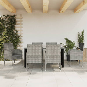 NNEVL 7 Piece Garden Dining Set Grey and Black Poly Rattan and Steel