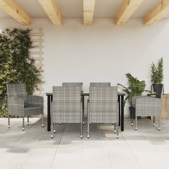 NNEVL 7 Piece Garden Dining Set Grey and Black Poly Rattan and Steel