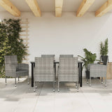 NNEVL 7 Piece Garden Dining Set Grey and Black Poly Rattan and Steel