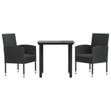NNEVL 3 Piece Garden Dining Set Black Poly Rattan and Steel