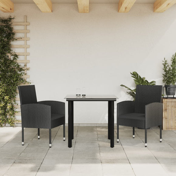 NNEVL 3 Piece Garden Dining Set Black Poly Rattan and Steel
