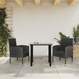 NNEVL 3 Piece Garden Dining Set Black Poly Rattan and Steel