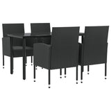 NNEVL 5 Piece Garden Dining Set Black Poly Rattan and Steel