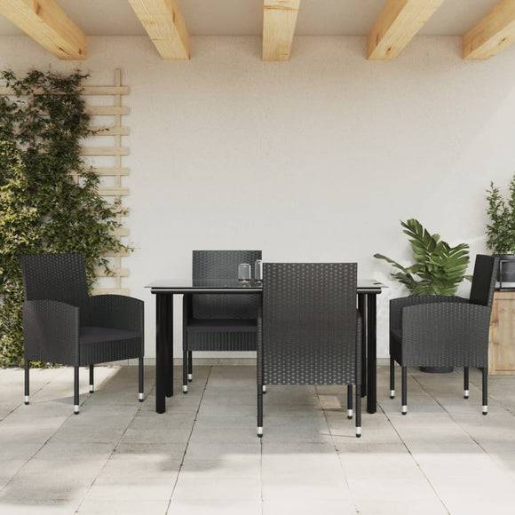NNEVL 5 Piece Garden Dining Set Black Poly Rattan and Steel