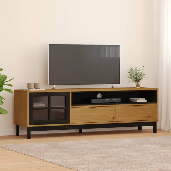 NNEVL TV Cabinet with Glass Door FLAM 158x40x50 cm Solid Wood Pine