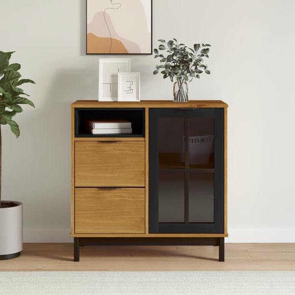 NNEVL Sideboard with Glass Door FLAM 80x40x80 cm Solid Wood Pine