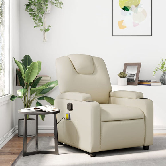 NNEVL Massage Recliner Chair Cream Faux Leather