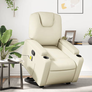 NNEVL Stand up Massage Recliner Chair Cream Faux Leather